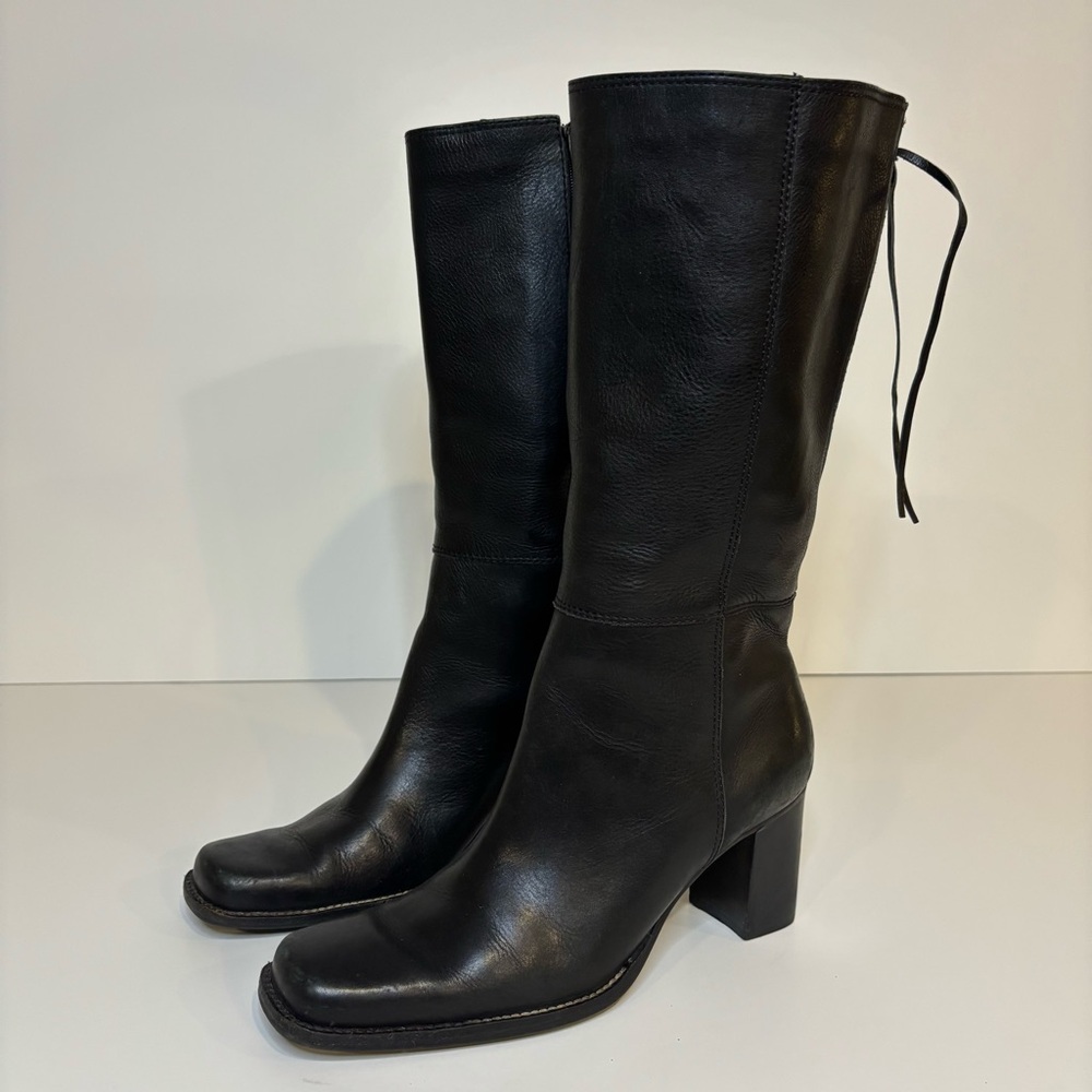 Aerosoles Black Leather Mid-Calf Boots | Square Toe | Block Heel | Women’s 9M